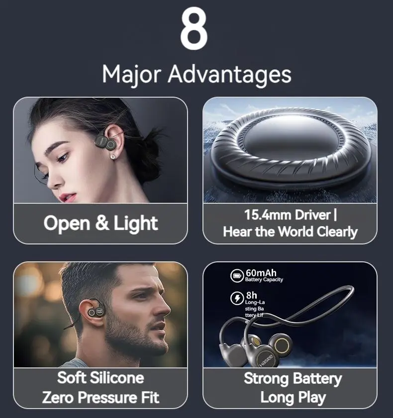 Silicone Open-Ear Neckband Wireless Headphones - Bluetooth 6.0 Air Conduction Earphones, Hand-Free Calls with ENC, LED Battery Display, HiFi Stereo High Quality Audio, Fast Charging, Stable Connection, Lightweight Secure Fit, Sweatproof for Running, Gym Silicone Open-Ear Neckband Wireless Headphones - Bluetooth 6.0 Air Conduction Earphones, Hand-Free Calls with ENC, LED Battery Display, HiFi Stereo High Quality Audio, Fast Charging, Stable Connection, Lightweight Secure Fit, Sweatproof for Running, Gym
