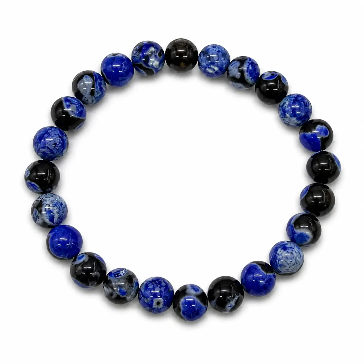 Blue Fire Agate-Inspired Beaded Bracelet, Handmade Stretch Bracelet with Man-Made Marbled Stone Beads for Women and Men