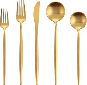 Gold Set 20-Piece Stainless Steel FlatwareSet, Satin Finish tableware Cutlery Set, Service for 4, Homeand Restaurant, Dishwasher Safe