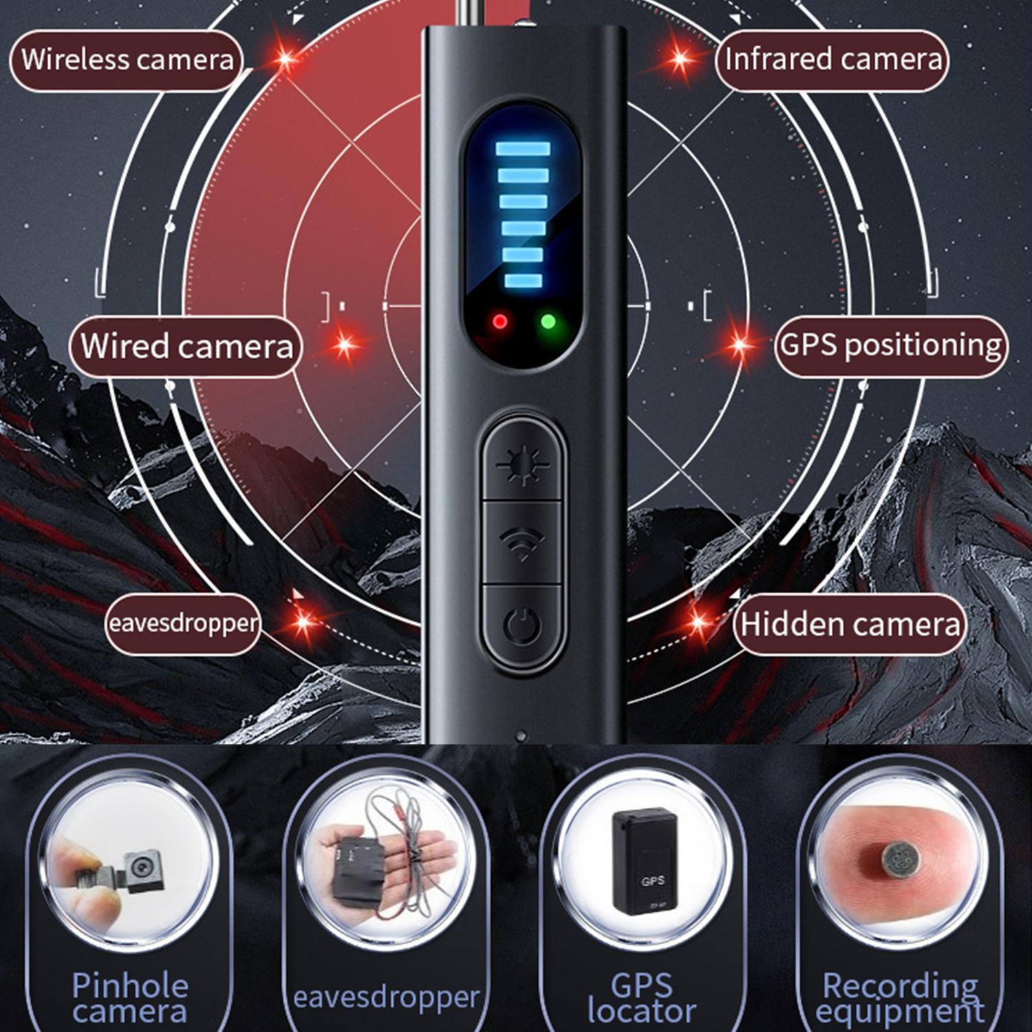 Hidden Camera Detector GPS Tracker Device for Airbnb, Travel, Car, Bathroom, Office, Hotel, Listening Device Detector, Anti-Positioning Monitoring, Black friend gift Remote Portable Electronic Gadgets Wireless Safety Protection Automatic