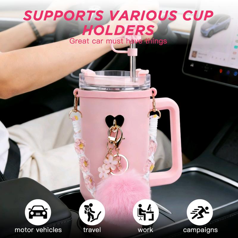 Stainless Steel Vacuum Insulated Cup with Handle and Straw for Children's Women Valentine's Day Birthday Gifts Set, Keep Cold, Hot & Ice, Portable Drinkware Tumbler Water Bottles, Bottled, Flasks funny Tumbler Drinkware Tea Iced Tea girl gifts friendship