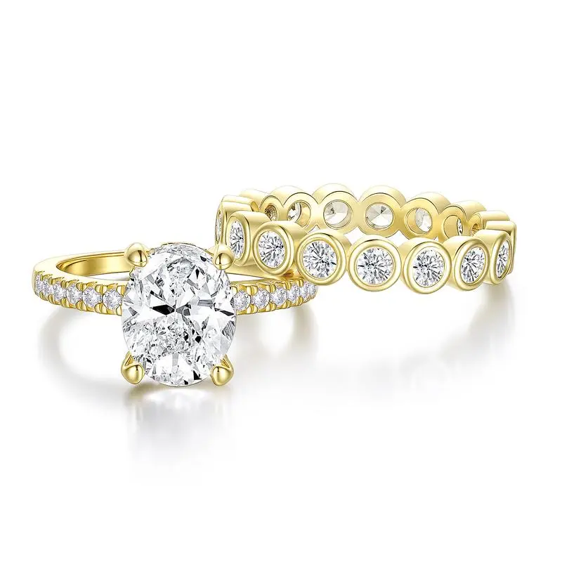 Trending 14K Gold Plated Oval Cut CZ Ring Set – 3CT Bridal Engagement & Promise Rings for Her, Affordable Luxury Wedding Bands cluster Beautiful Rings Bridal Statement Ring