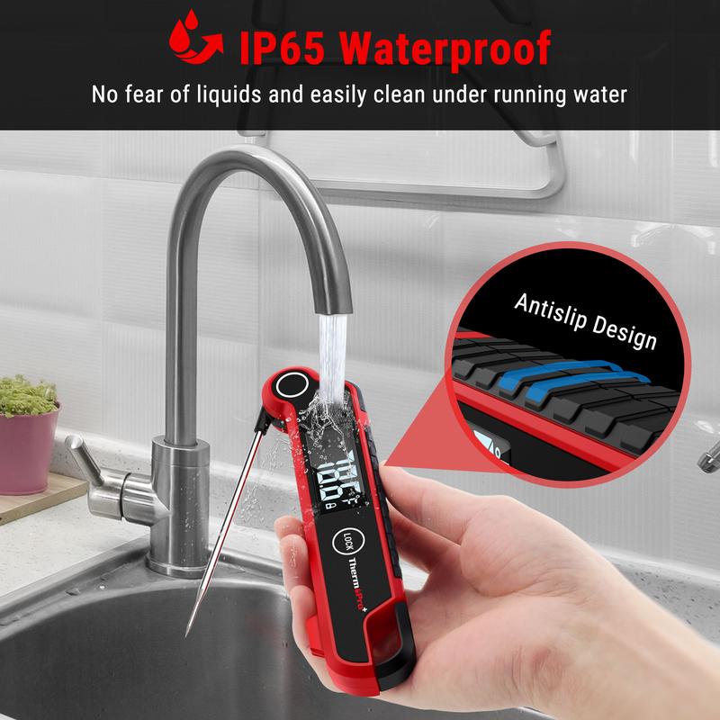 [BBQ Season]ThermoPro 1-S Read Digital Meat Thermometer, Auto-Rotating Display, Waterproof for Cooking, BBQ, Grill, Kitchen Measuring Utensils Black  Modern Kitchenware Compact