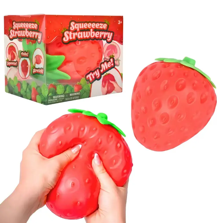 Jumbo Squishy Strawberry Decompression Ball - Slow Rising, Super Soft Sensory Pressure Hand Squeeze Toy, Non-Toxic Reusable for Anxiety Relief, ADHD, Party Favors (Realistic Look, Kids & Adults), Sensory Pressure Ball