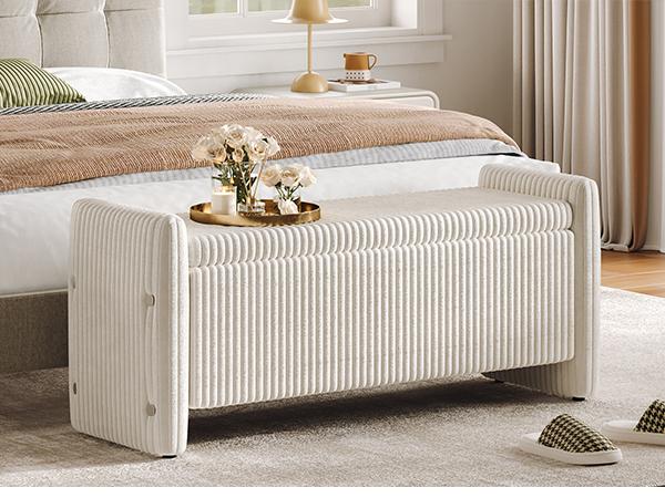 Pinmoco Storage Ottoman Bench - Upholstered Corduroy Entryway Bench for Living Room & Bedroom - Versatile Design for Comfort and Style