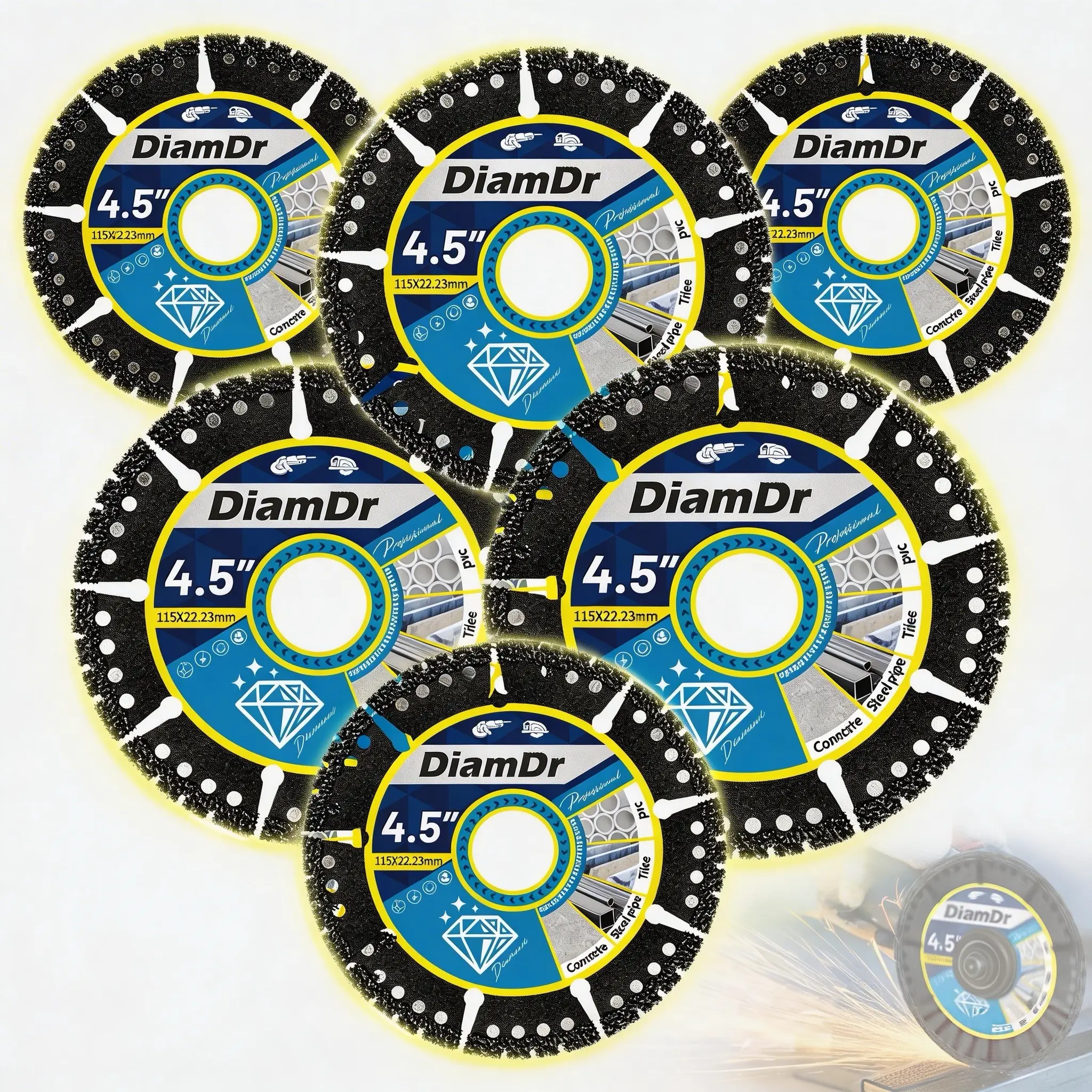 6 Pack 4.5 Inch King Diamond Cutting Disc, Cutting Iron Wheel for Metal Steel Tile Angle Grinder
