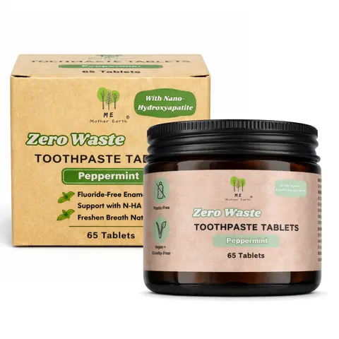 Toothpaste Tablets with Nano-Hydroxyapatite – 65 pack Fluoride-Free & Plastic-Free, Peppermint Flavor, Eco & Travel Friendly Toothpaste Alternative