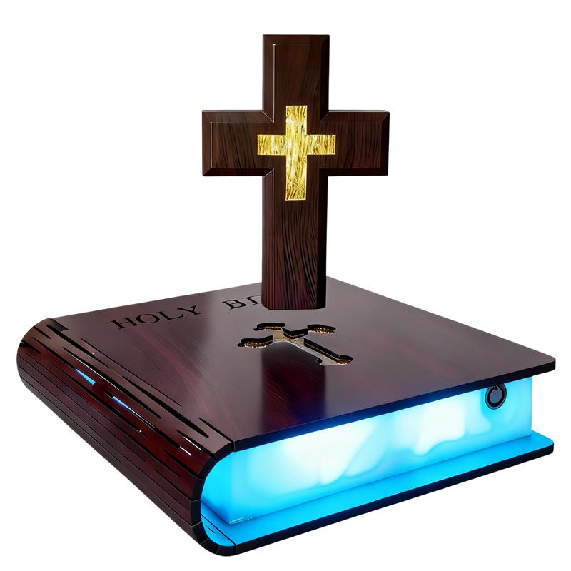 Magnetic Levitation Cross Lamp Colored Bible Lamp Christian Night Light Perfect Easter Gift and Home Desktop Decoration Illuminated Levitation Bible Cross Lamp Easter Gift
