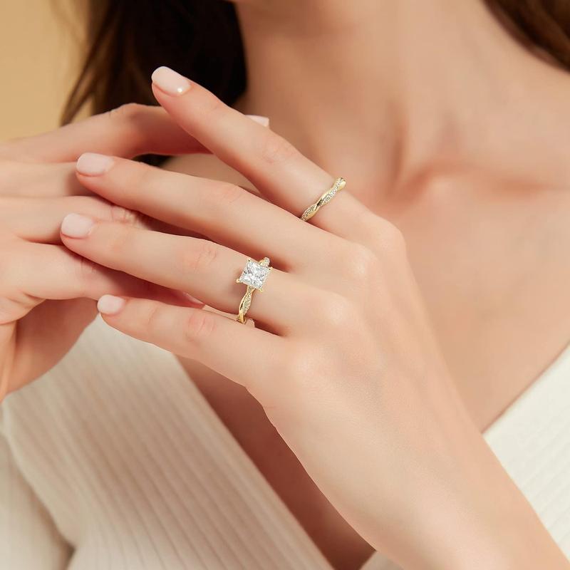 EAMTI 2ct Wedding Band for Women Princess Cut Bridal Ring Sets Cubic Zirconia Promise Engagement Rings Twisting Infinity Pave Set
