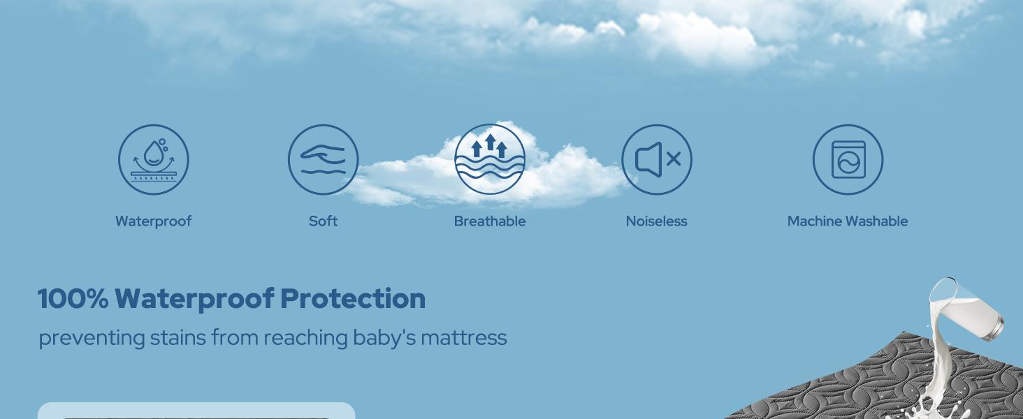 【BEDLORE】Waterproof Crib Mattress Protector 2-Pack, Soft & Breathable Crib Mattress Pad, Noiseless & Machine Washable Toddler Mattress Cover for Standard Baby Crib (52" x 28")