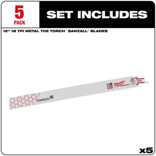 Milwaukee 48-00-5789 5PC 12" 18 TPI The Torch SAWZALL Blades