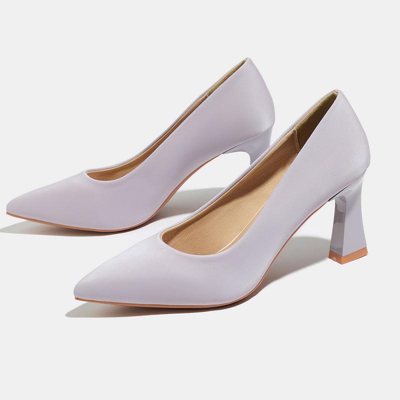 Xovipam Women's Comfort Satin Heel Pumps Pointed Toe Block Heel 8cm Work Daily Casual