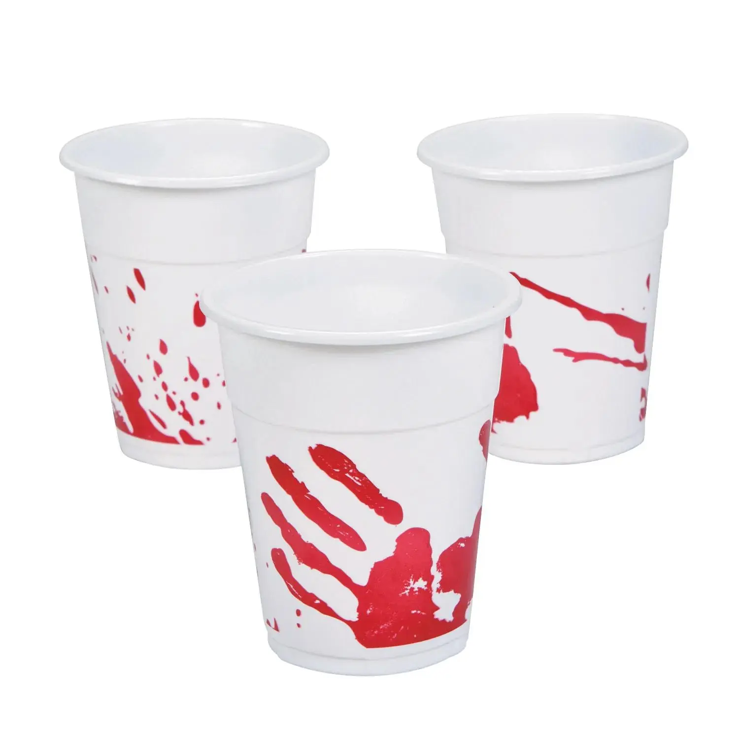 Bloody Handprint Blood Splatter Halloween Disposable Plastic Cups - 4 1/4" 16 Oz. Bulk Disposable Cups, 50-Count Party Supplies Drinkware