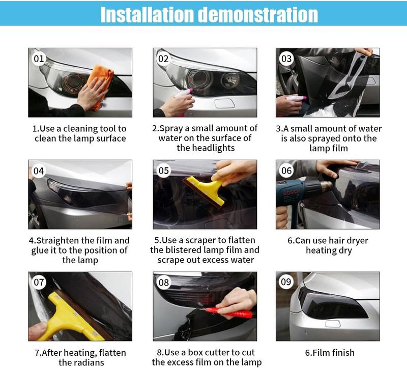 1ft x 5ft Extra-Wide Headlight Taillight Vinyl Tint Wrap Self Adhesive Fog Light Film Sheet Sticker Cover With Tools