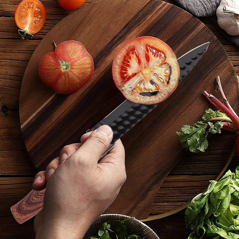 9-Piece Kitchen Knife Set - Black Chef Knife Set with Sharp Blades, Non-Stick Stainless Steel Cooking Knives Set, Ergonomic Wood Grain Handle, Aesthetic Kitchen Knives,Meat Knife Block