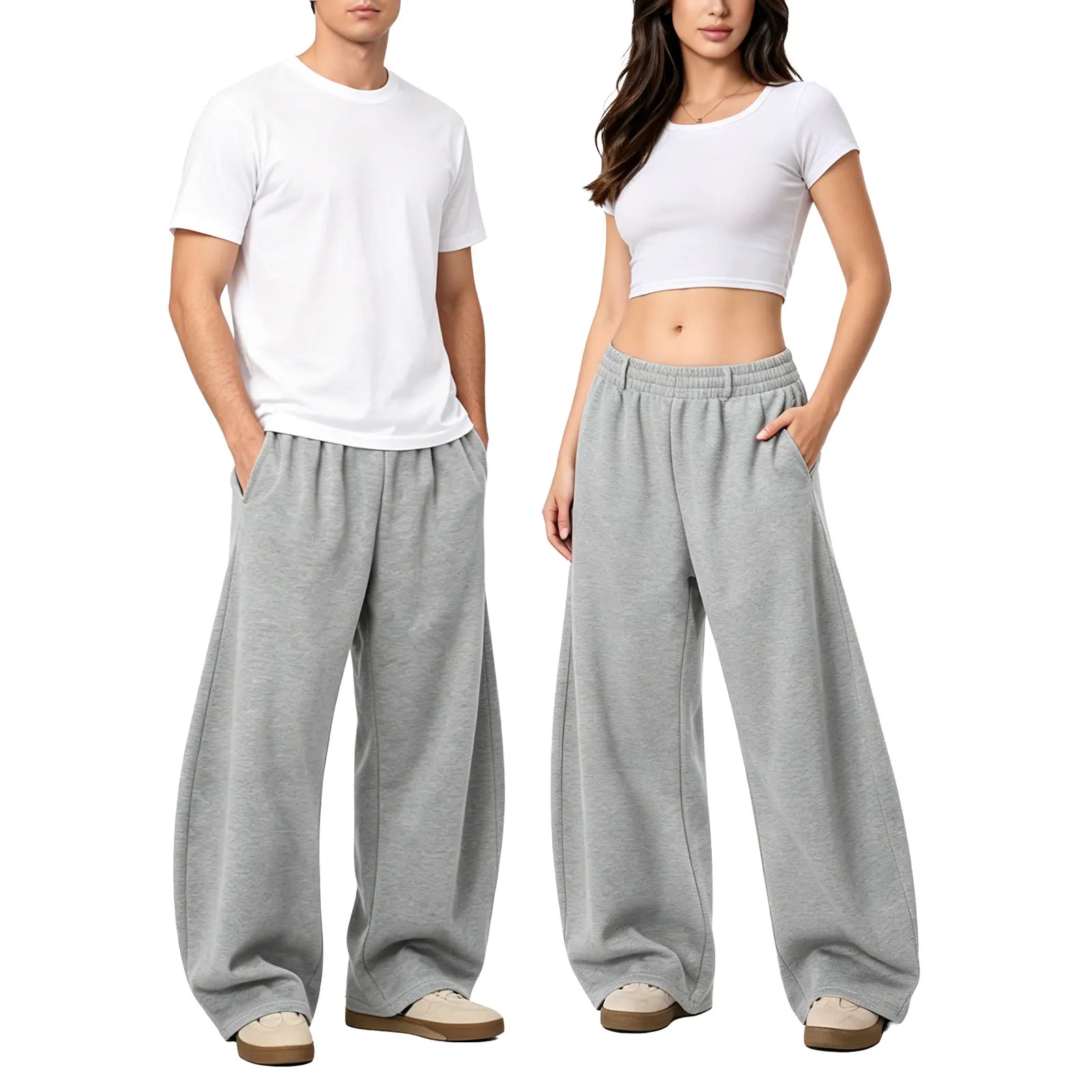 FAIABLE Wide Leg Baggy Sweatpants Barrel Cotton Blend Pants Lounge with Pockets for Women Men Casual Elastic Waist Unisex Lantern Trouser Streetwear Pants Adjustable