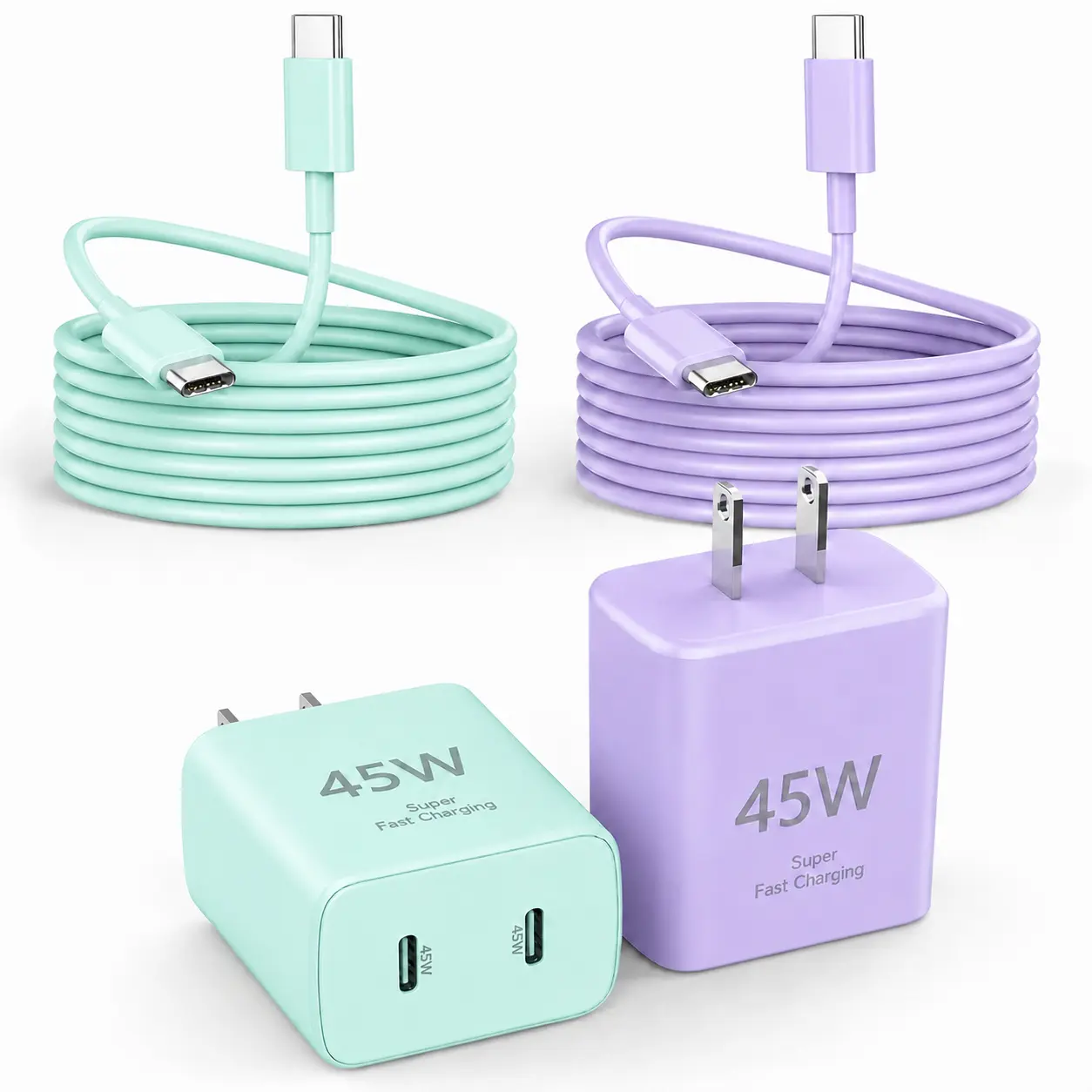 2Port 45W Ultra-Fast Charging Type-C Charger, 1/2-Pack 45W super USB-C Charger, Compatible for Android Phones, Fast Charging for Samsung Galaxy S26 Ultra/S26+/S25/S24 Ultra/S23+/S22/S20/Note10+/Tab S9, Includes a 6.6-Ft Type-C Cable, Smartphone, Plug Devi