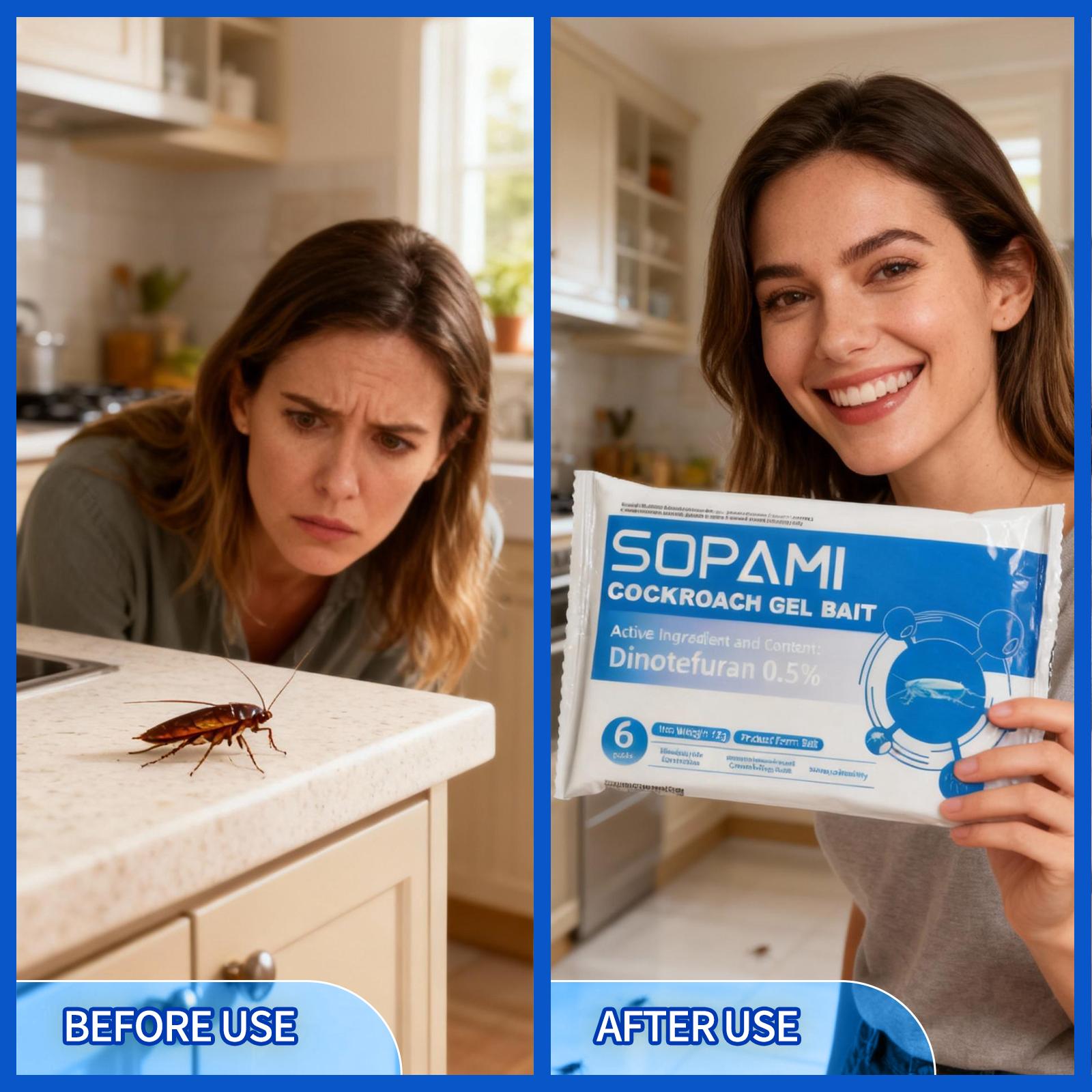 SOPAMI Insecticidal Bait - Small Size Roach Bait for Kitchen & Indoor Use with Dinetofuran 0.5% Active Ingredient No Magnets Cockroach Repellent Gel Cockroach Control Cockroach Killer
