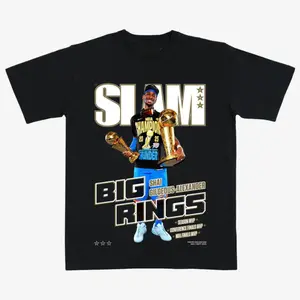 Shai Gilgeous-Alexander “Big Rings” Basketball T-Shirt – Black Graphic Tee Featuring SLAM Style Championship Pro Hoops Star Design