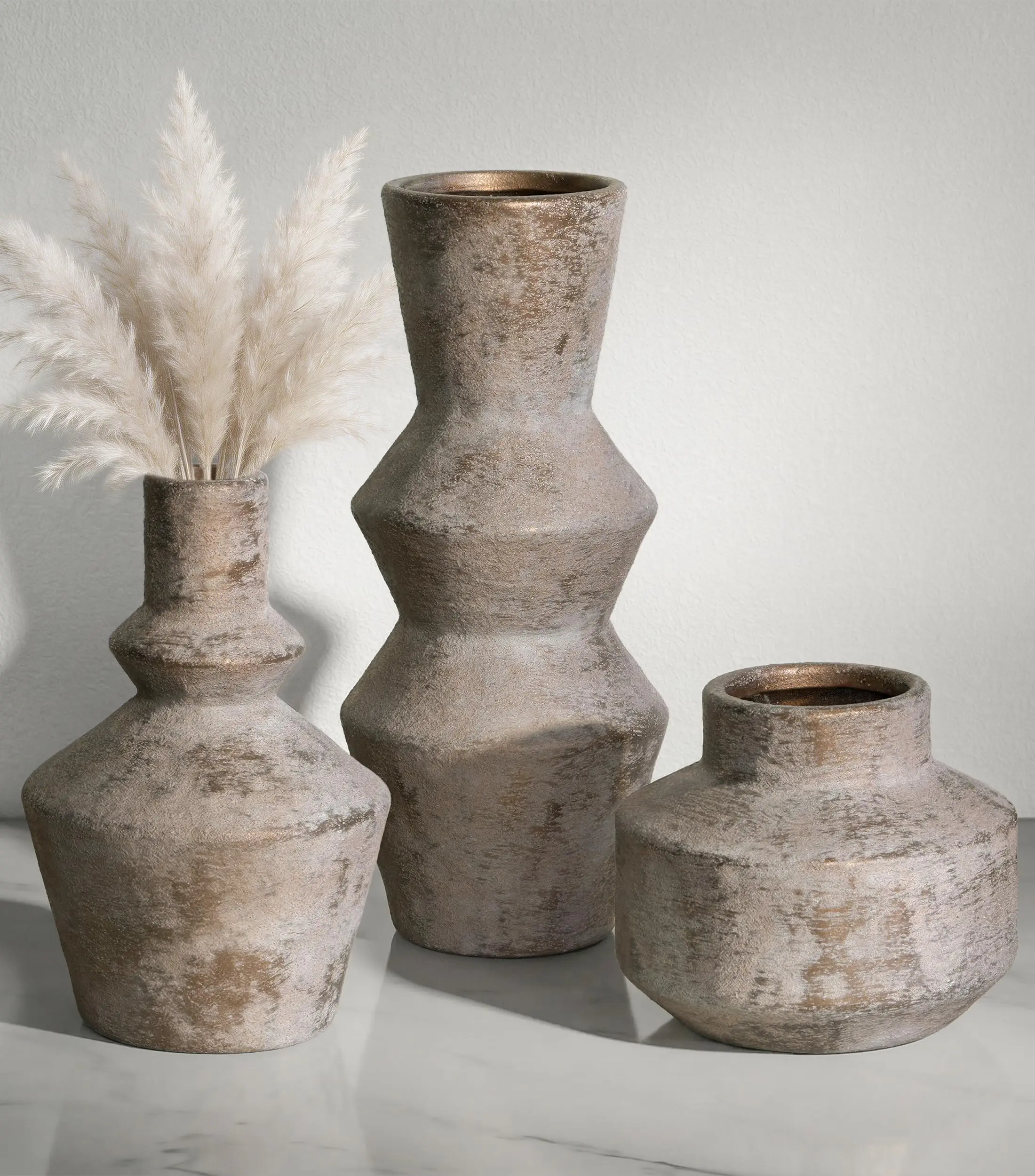 Ivydale Ceramic Vase Set of 3, Modern Rustic Flower Vases for Pampas Grass, Dried & Fresh Flowers, Farmhouse Home Decor Vase for Living Room Bedroom Kitchen Shelf Centerpiece, Classic