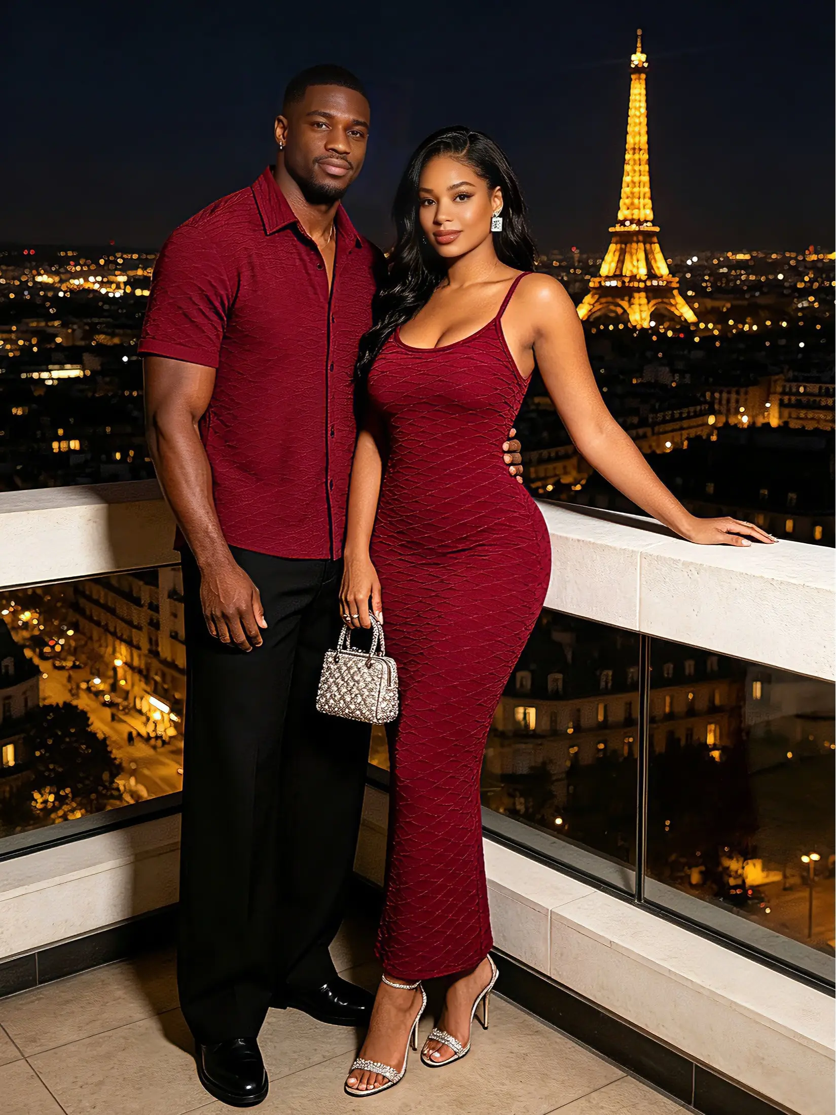 Casual Couple Outfit Solid Color Wavy Jacquard Embossed Texture Print Bodycon Maxi Dress and Shirt Set