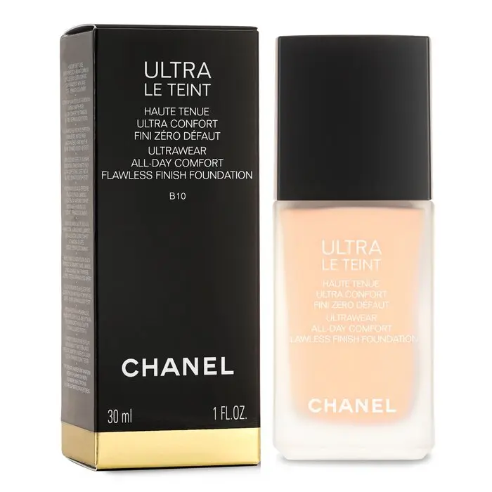 Chanel Ultra Le Teint Ultrawear Cosmetic Foundation - All Day Comfort, Flawless Coverage, Concealer & Powder Finish - #B10, 30ml/1oz, Flawless Coverage Foundation, Makeup
