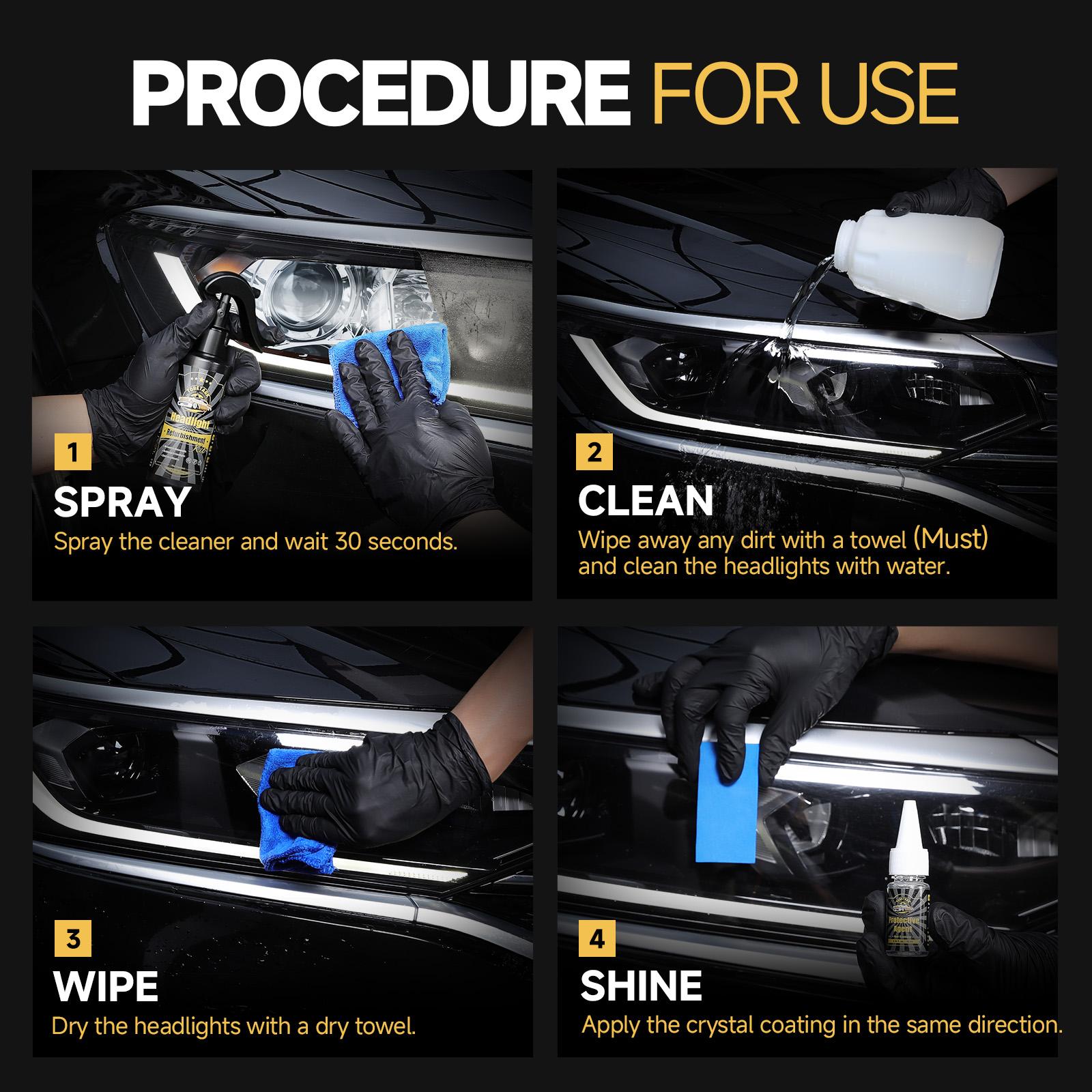 Toretark Valentine's Day Gift For Men, No-Sand Car Headlight Restoration Kit (100ML Cleaning Solution + 20ML Crystal Coating), Christmas Gifts，Repairs Oxidized And Yellowed Headlights, Crystal Clear Coating
