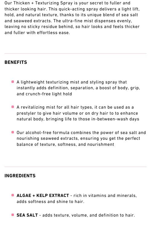 Boldify Thicken + Texturizing Spray 8 fl oz Haircare Product in Black Bottle with Pump Dispenser Infused with Algae & Kelp Extract for Fuller Look