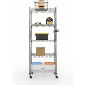 5-Tier Metal Wire Storage Rack with Lockable Wheels, Heavy Duty Shelving Unit Supports 1100 lbs, 61" Tall Rolling Organizer for Kitchen, Garage, or Bedroom