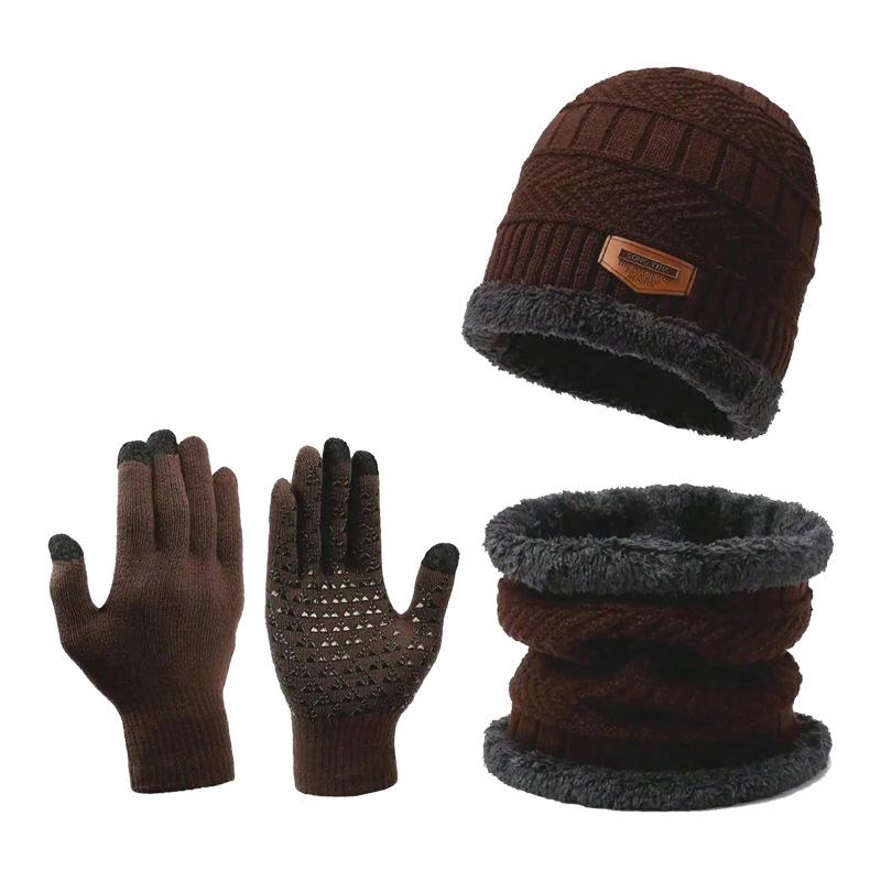 3-Pieces Winter Beanie Hat Scarf  Gloves Set Warm Knit Skull Cap for Men Women