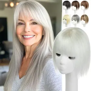 5*9cm Hair Toppers With Bangs,Clip In Toppers Human Hair Extensions,Invisible Natural Hairpieces For Women,Quickly/Easy Wearing For Daily,Styling With Air Bangs,Covering White Hair&Thin Hair,Toppers Hairpieces,Black/Brown/Blonde Hair Toppers,8-14inch