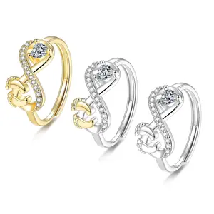 Zircon footprint ring, heart-shaped index finger ring, unique design, cute and sweet, adjustable opening, versatile for everyday wear, suitable as a gift.