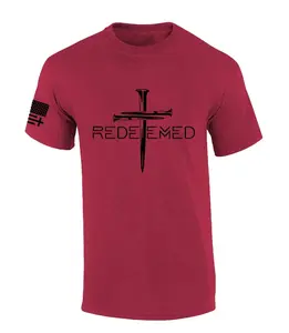Trenz Shirt Redeemed Christian Cross Nails Graphic T-Shirt for Men – Faith-Based Tee with American Flag Sleeve | Religious Apparel for Believers | Comfortable, Bold Christian Shirt for Daily Wear & Church | Patriotic Faith Graphic Tee