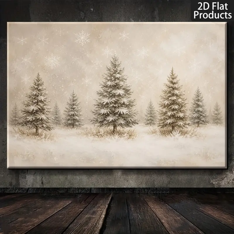 [2D Flat]1pc Winter-themed Christmas tree art print; festive living room decor or Christmas scene styling. Halloween and Christmas decorations. wall