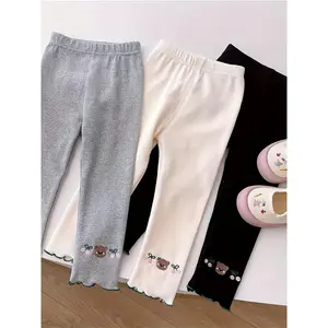 Girls' & Embroidered Joggers - Light Gray Elastic Waist Long Pants with Cute Animal Design, Soft Polyester Casual Playwear  Toddlers & Little  (//Fall), Little  Clothes, Seasonal Kids Clothing, Perfect  Outdoor girls