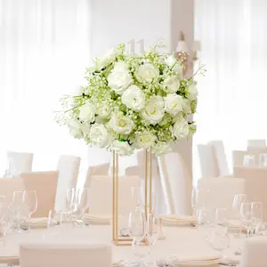 Pre-Arranged Silk Floral Centerpiece in White, 22" Artificial Rose Flower Ball Bouquet for Event, Wedding
