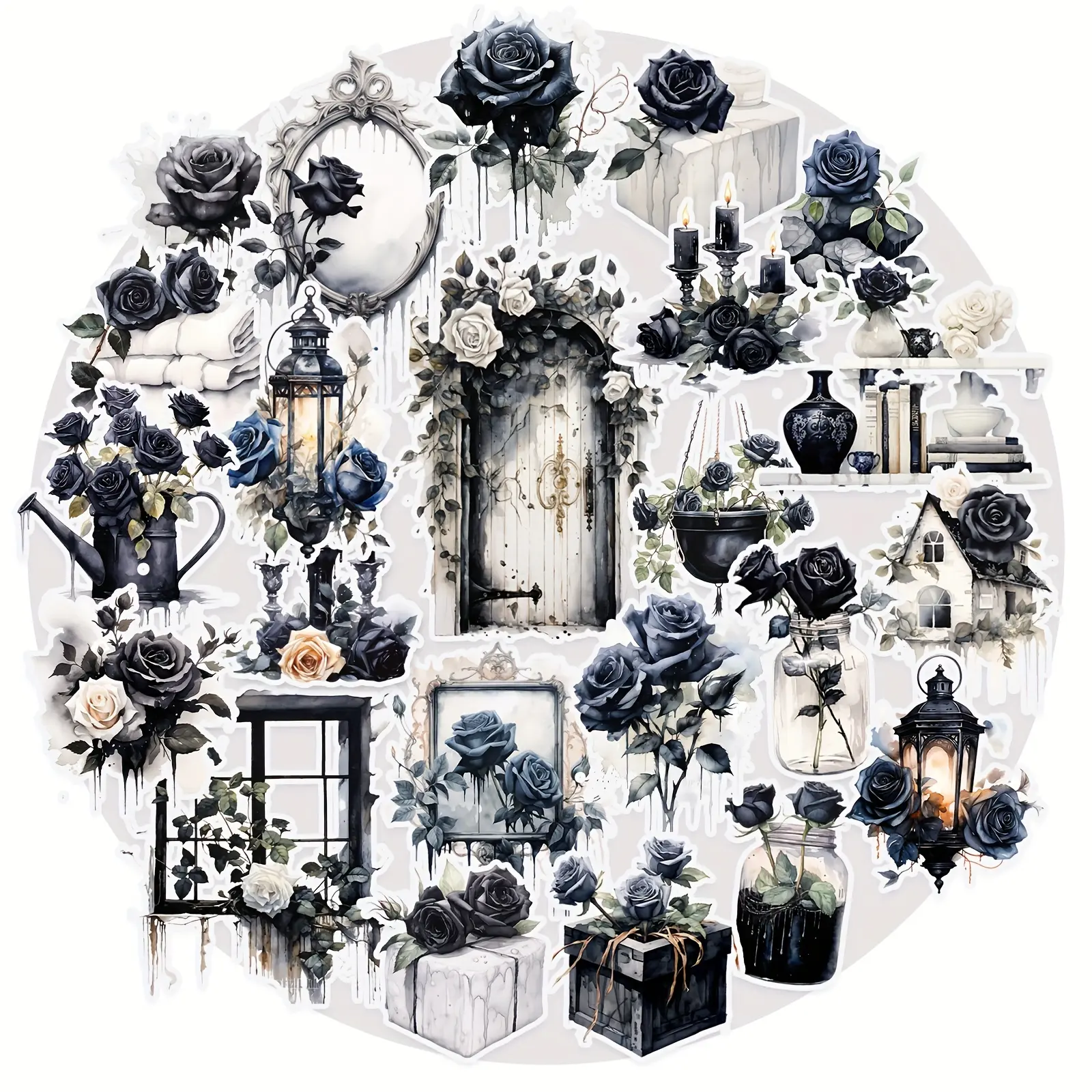 80 Pcs Gothic Black Rose Sticker Pack - Dark Academia Vintage Floral ...