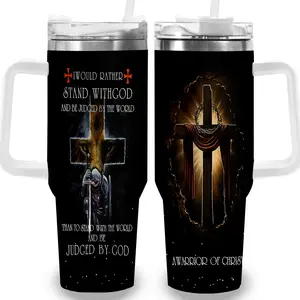 1pc 40oz Warrior of Christ Tumbler with Lid, Insulated Travel Mug, Gift for Women Men, Ideal for Halloween, Independence Day, Memorial Birthday Gift, Coffee Cup, weird stuff