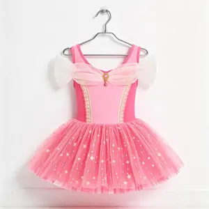 Ballet Tutu Dress Pink Star Print Tulle & Rhinestone Bow  Dance Recital Dress