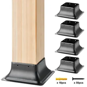 4x4 Post Base 4 Pcs: Internal 3.6"x3.6" High - Grade Heavy - Duty Powder - Coated Steel Post Brackets, Tailored for Standard Wood Post Anchors, Professional Deck, Porch Handrail & Railing Support