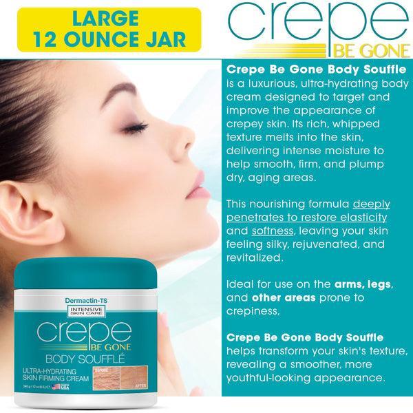 Dermactin Crepe Be Gone Classic Body Souffle - New Larger 12 Ounce Jar - Ultra-Hydrating Skin Firming Cream for Crepey Skin Repair & Comfort - Moisture