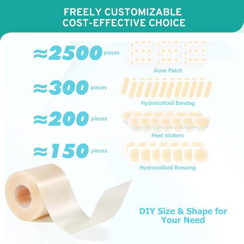 Upadated hydrocolloid Bandages,2in*12ft Hydrocolloid Roll for Wound Care,Medical-Grade Hydrocolloid Patch Bandages with Self-Adhesive, Flexible & Waterproof DIY Size & Shape (2in*12ft)