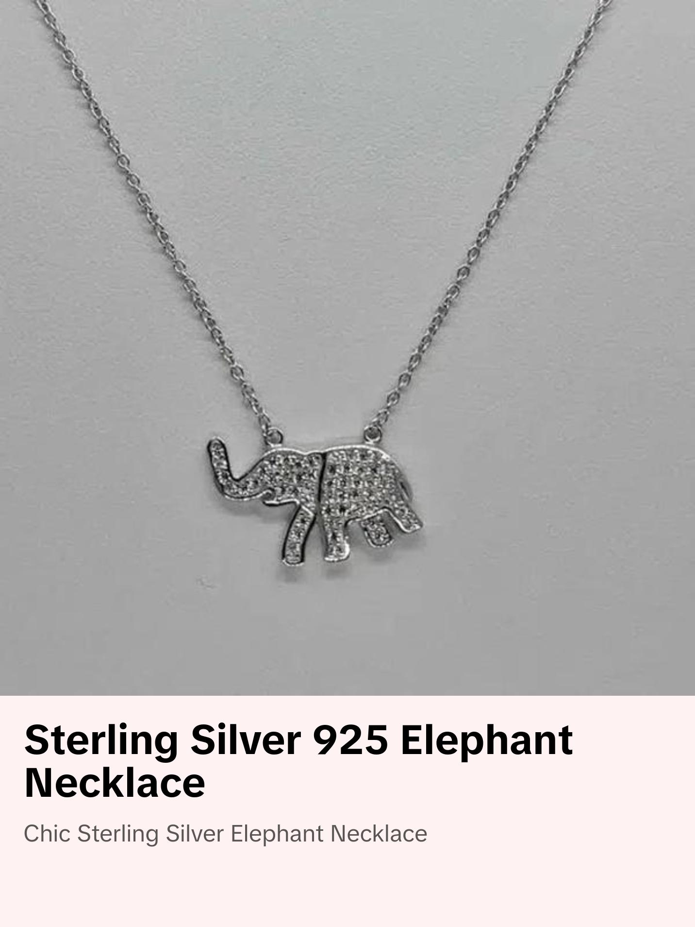 Brand New Sterling Silver 925 Elephant w/ cubic zirconia stones Necklace