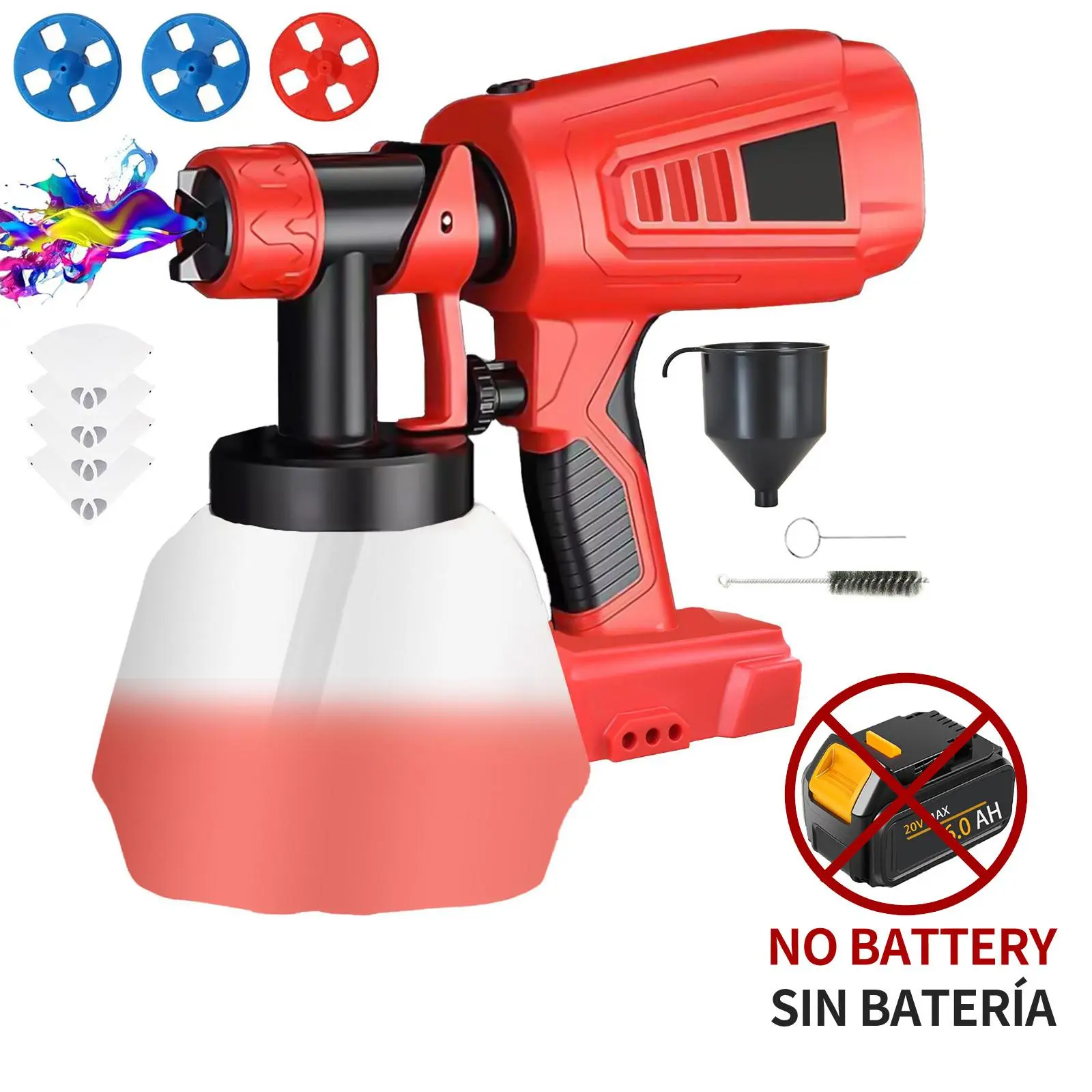 Cordless Paint Sprayer, 1000ML Electric Spray Tool for Home Painting, Fence, Cabinet & Furniture DIY, 4 Nozzles, 3 Spray Patterns, Fits Red 18V Slide Batteries