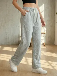 3-pack women's casual sweatpants feature side pockets, an elastic waistband with an embroidered X-shaped drawstring, and a relaxed, straight-leg cut that flatters the figure. Suitable for everyday wear at home, outdoor activities, and many other occasions