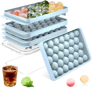 Round Ice Cube Trays with Lid and Storage Bin – BPA-Free Food-Grade Ice Mold for Freezer, Stackable Ice Ball Maker, Perfect for Cocktails Whiskey Coffee and Drinks