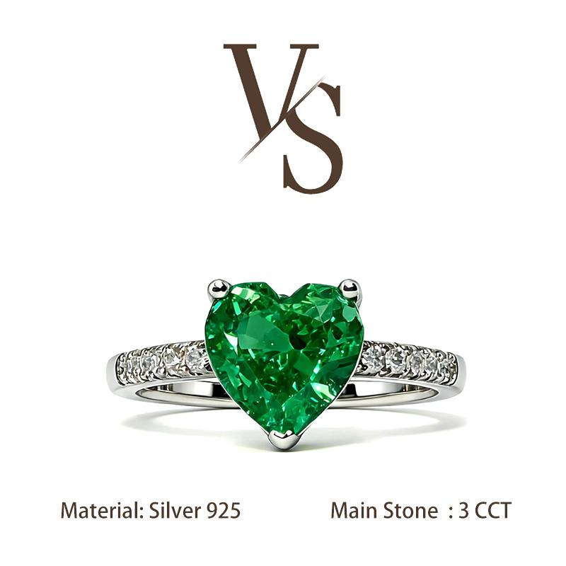 [Venus Jewelry] Lab Created Gemstone 3 CCT Heart Shape Diamond Band Design Solid Silver 925 Ring