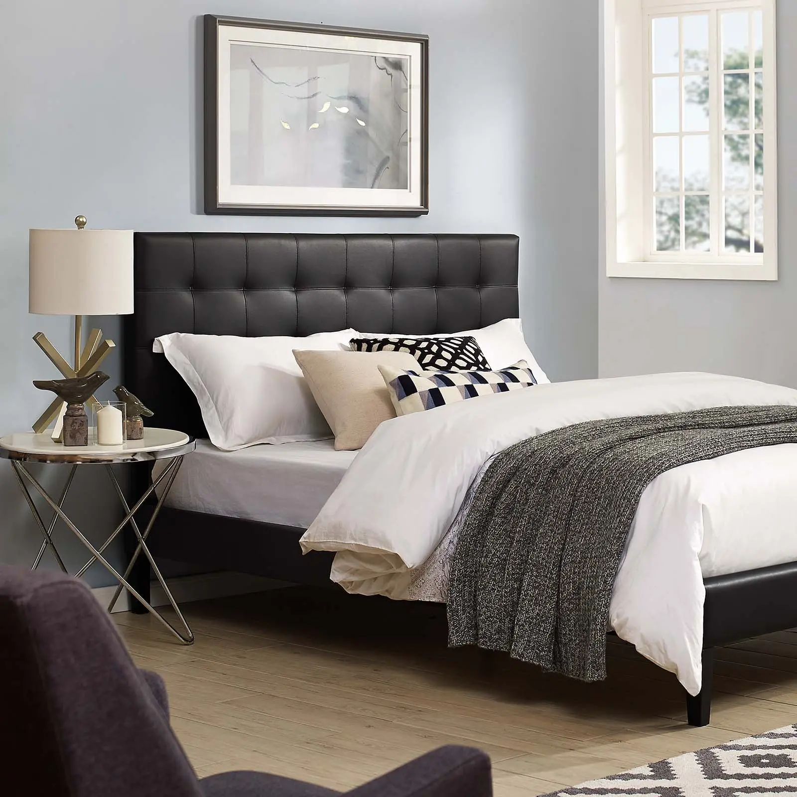 Modway Luxury Paisley Print Faux Leather Upholstered Headboard - King-California King Size, Black, Plywood Frame, 3 Mounting Positions, Durable Fiberboard Construction, Ideal for Guest Bedroom