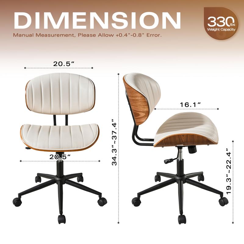【Jumpstart Sale】Ovios Wide Curved Seat&Back Armless Home Office Chair, Adjustable-Height Desk Chair, 360° Swivel&Tilting Function, PU Fabric Stylish Walnut Task Make Up Chair for Meeing Room,Dining Room
