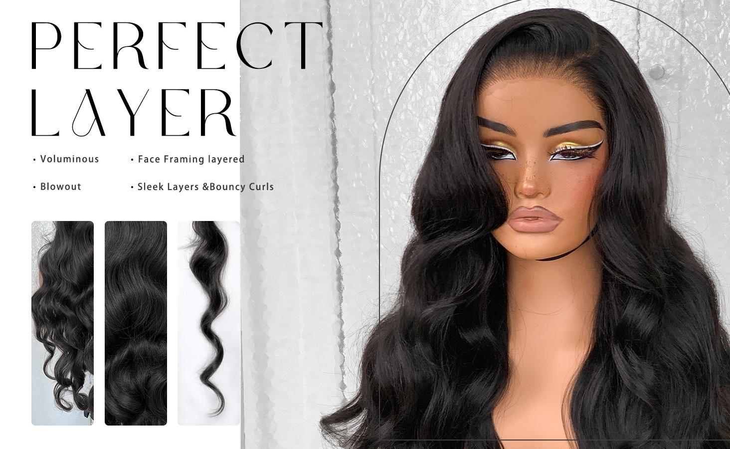 LOVSOUL  Glueless Wear And Go Synthetic 13x6 Layered Voluminous Long Body Wave HD Lace Frontal Wig Pre-Plucked No Glue Beginners Friendly 32inch Rich Hues